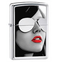 Zippo Chrome Woman With Sunglasses High Polished Pocket Lighter  (model: 28274) Tobacco