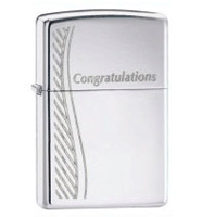 Zippo Congratulations Polished Chrome Lighter (model: 24878) Tobacco