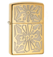 Zippo Flower Pocket High Polish Brass Lighter (model: 28450) Tobacco