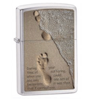 Zippo Footprint Brushed Chrome Lighter (model: 28180) Tobacco