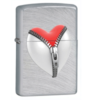 Zippo Zip Heart Chrome Windproof Pocket Lighter (model: 28327) Tobacco